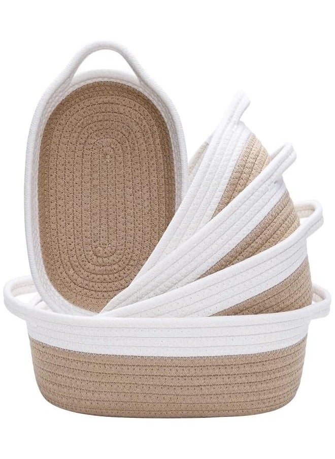 Hihonor - Ellipse Storage Basket 5-piece Set,Natural Cotton Rope Woven Baskets for Organizing Small Basket Bins Storage,Dog Toy Baskets with Handle,Cat Toy Box,Bathroom Organization Bin(Brown) - Image 1