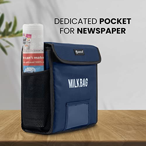 Shopoflux Milk Bag For Door Hanging | Insulated And Waterproof Door Hanging Bag For Milk Sachets And Bottles Storage With Pocket For Notes And News Paper (Blue) - Fold Top, 24.13 Cm, 25.4 Cm - Image 4