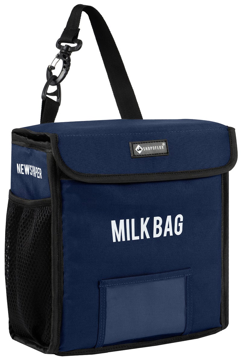 Shopoflux Milk Bag For Door Hanging | Insulated And Waterproof Door Hanging Bag For Milk Sachets And Bottles Storage With Pocket For Notes And News Paper (Blue) - Fold Top, 24.13 Cm, 25.4 Cm - Image 1