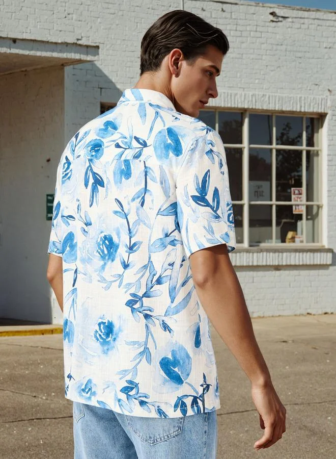 Lee Cooper  Lee Cooper Regular Fit Floral Print Slub Shirt for Men | Best Price UAE