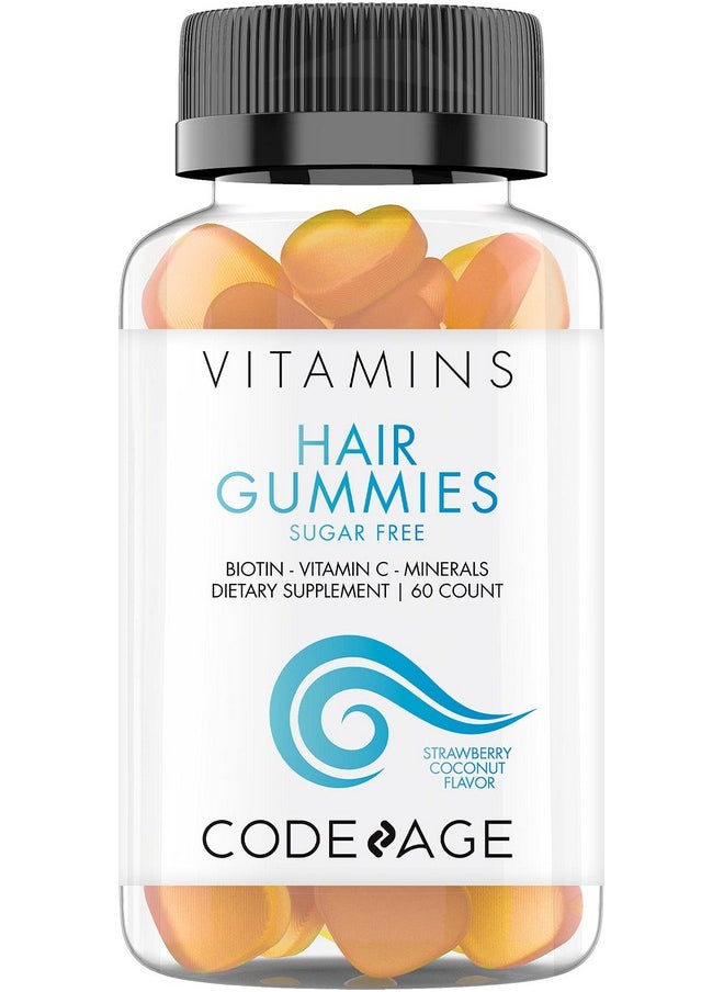 Codeage Hair Gummies Biotin 5000 Mcg Sugar Free Growth Gummy Vitamins A C B6 B12 D3 Zinc Inositol Supplement Women & Men Pantothenic Folic Acid Nails Skin Strawberry Coconut Flavor 60 Ct  - Image 1