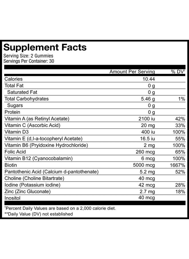Codeage Hair Gummies Biotin 5000 Mcg Sugar Free Growth Gummy Vitamins A C B6 B12 D3 Zinc Inositol Supplement Women & Men Pantothenic Folic Acid Nails Skin Strawberry Coconut Flavor 60 Ct  - Image 3