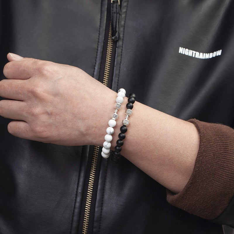Softones Black Charm Dumbbell Bracelets for Men Women Natural Stone Dumbbell Beads Bracelets Set Gifts - Image 2