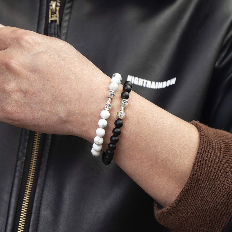 Softones Black Charm Dumbbell Bracelets for Men Women Natural Stone Dumbbell Beads Bracelets Set Gifts - Image 5