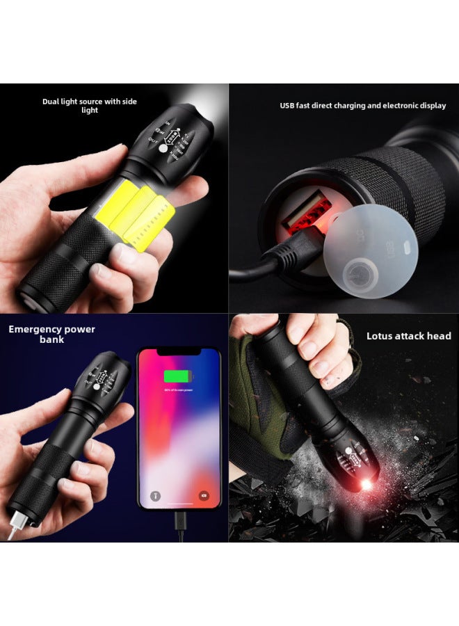Flashlight Rechargeable Super Bright Long-range Household Outdoor Small Portable Mini Small Led Lamp Charging Treasure-Product Specifications:200W Zoom USB Fast Charge 】 - Image 4