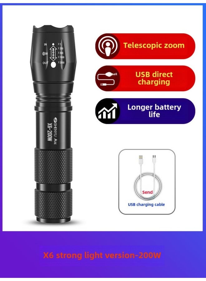 Flashlight Rechargeable Super Bright Long-range Household Outdoor Small Portable Mini Small Led Lamp Charging Treasure-Product Specifications:200W Zoom USB Fast Charge 】 - Image 1