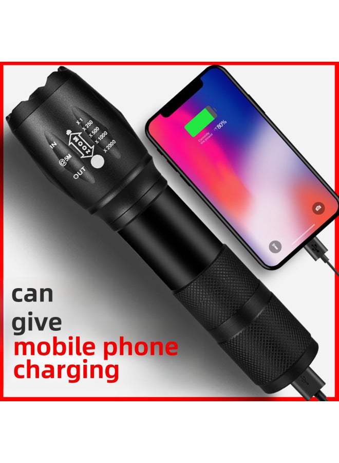 Flashlight Rechargeable Super Bright Long-range Household Outdoor Small Portable Mini Small Led Lamp Charging Treasure-Product Specifications:200W Zoom USB Fast Charge 】 - Image 2