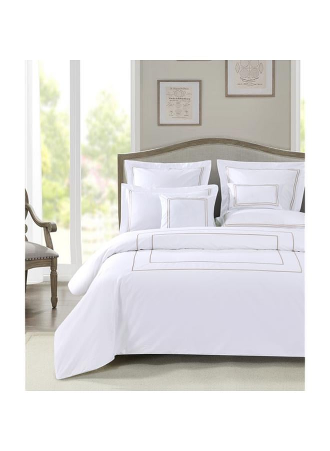3-Piece Home Super Comfortable King Size Duvet Cover Set White And Taupe Ricamo C4 
