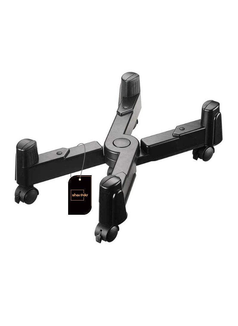 Sharpdo - Computer Tower Stand, CPU Holder Desktop Stand Desktop ATX-Case Mobile Cart Holder Adjustable Width with 4 Caster Wheels, Fits Most Computer Cases Under Desk, Black - Image 1
