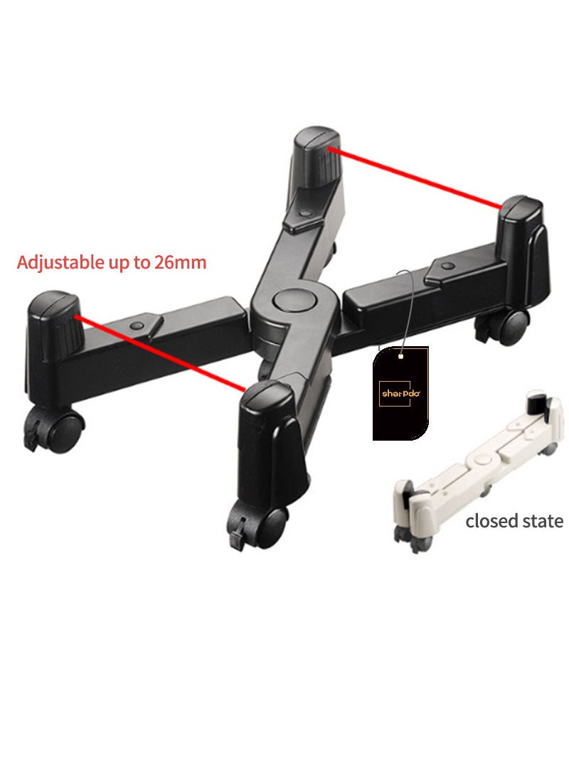 Sharpdo - Computer Tower Stand, CPU Holder Desktop Stand Desktop ATX-Case Mobile Cart Holder Adjustable Width with 4 Caster Wheels, Fits Most Computer Cases Under Desk, Black - Image 1