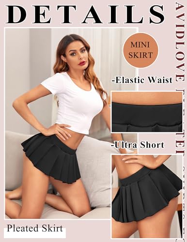Avidlove Sexy Role Play Pleated Solid Mini Skirt Lingerie Sleepwear Black,Large - Image 4