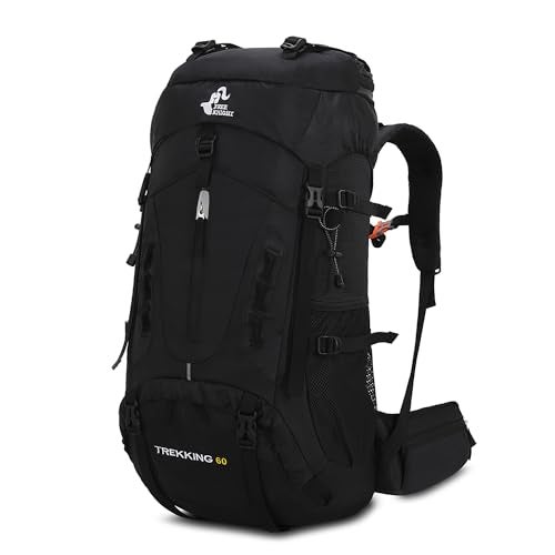 Bseash 60L Hiking Camping Backpack with Rain Cover, Waterproof Large Capacity Outdoor Sport Travel Daypack Climbing Touring (Black) - Image 1