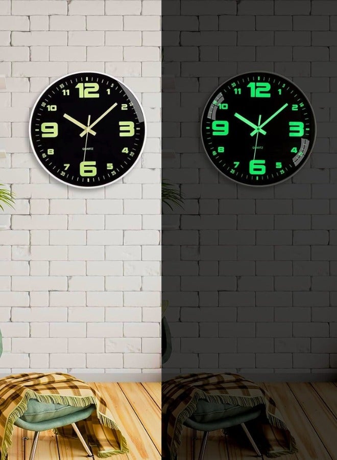Chase Up Luminous Wall Clock, 12 inch Battery Operated Silent Non-Ticking Glow in The Dark Clocks Analog Small Digital Night Light Up Outdoor Clocks for Living Room Bedroom Kitchen Bathroom - Image 2