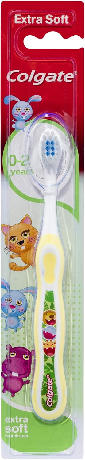 Colgate Kids Toothbrush 02 Years Baby Toothbrush Extra Soft bristles Gently and Effectively Clean First Teeth Small Brush Head Blue bristles Toothpaste Guide NonSlip Handle - Image 1