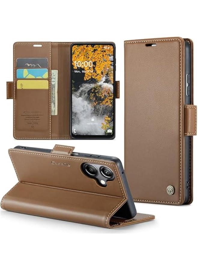 Slim RFID Blocking Leather Wallet Flip Case for Samsung Galaxy A06 with Card Holder and Magnetic Clasp, Durable Shockproof Anti-Scratch Cover. - Image 1