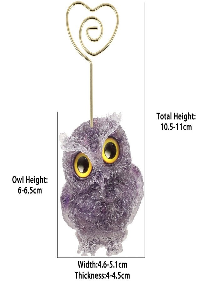 rockcloud Natural Amethyst Crystal Owl Table Card Holder Heart Shaped Cute Animals Resin Table Number Holder for Wedding Home Office Decoration - Image 2