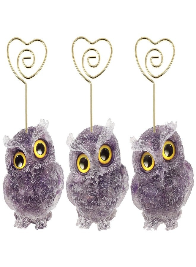 rockcloud Natural Amethyst Crystal Owl Table Card Holder Heart Shaped Cute Animals Resin Table Number Holder for Wedding Home Office Decoration - Image 3