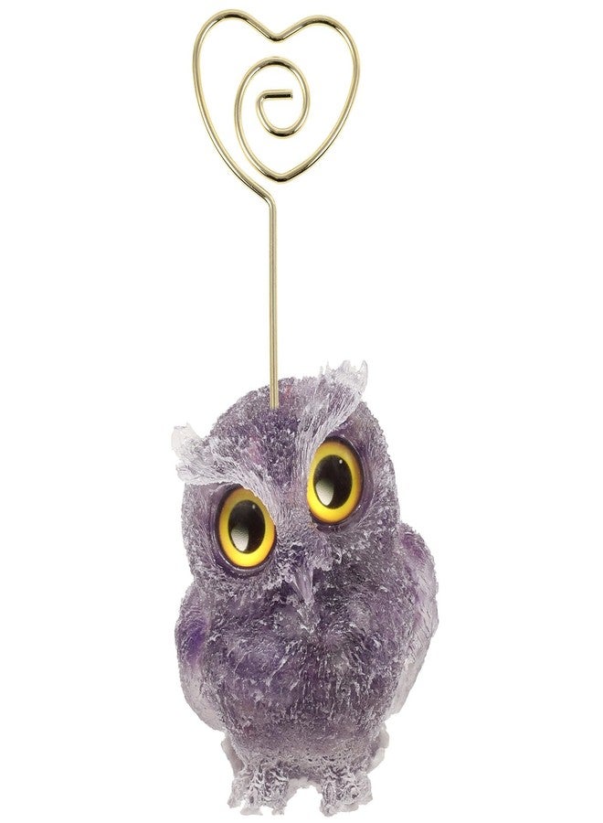 rockcloud Natural Amethyst Crystal Owl Table Card Holder Heart Shaped Cute Animals Resin Table Number Holder for Wedding Home Office Decoration - Image 1