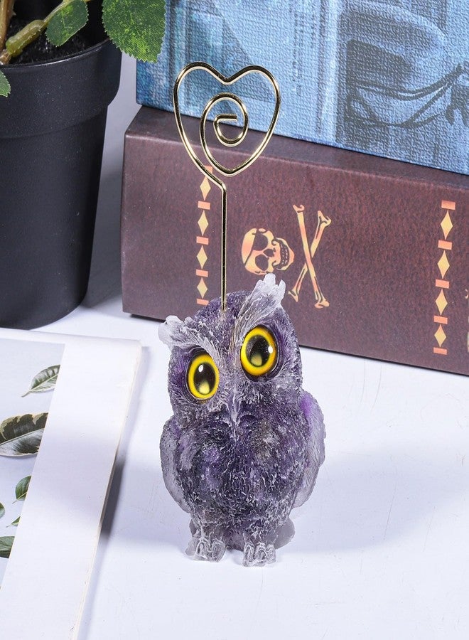 rockcloud Natural Amethyst Crystal Owl Table Card Holder Heart Shaped Cute Animals Resin Table Number Holder for Wedding Home Office Decoration - Image 4