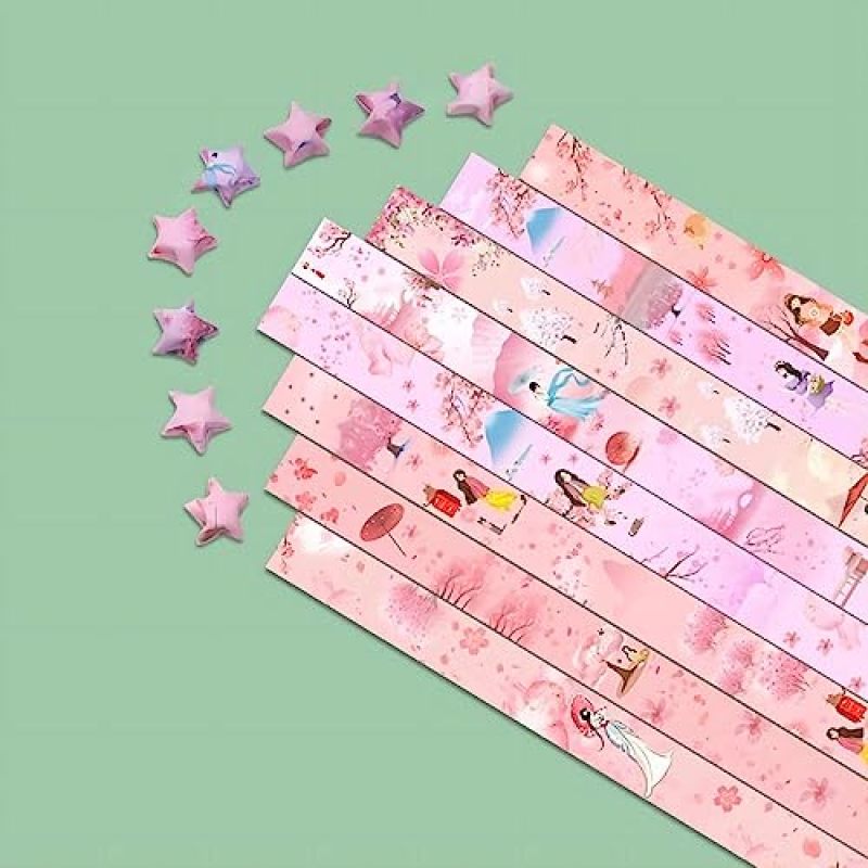 Cartoon Printing Origami Star Paper 540 Pre-Cut Pink Strips - Vivid Cartoon Prints Folding Origami Star - Easy Fold Paper for Kids DIY Gift Making - Image 2