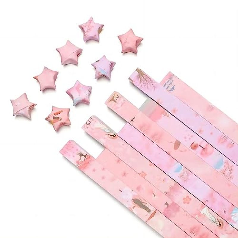 Cartoon Printing Origami Star Paper 540 Pre-Cut Pink Strips - Vivid Cartoon Prints Folding Origami Star - Easy Fold Paper for Kids DIY Gift Making - Image 1