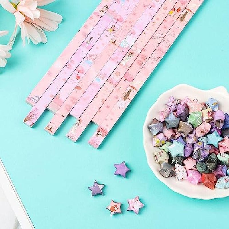Cartoon Printing Origami Star Paper 540 Pre-Cut Pink Strips - Vivid Cartoon Prints Folding Origami Star - Easy Fold Paper for Kids DIY Gift Making - Image 4
