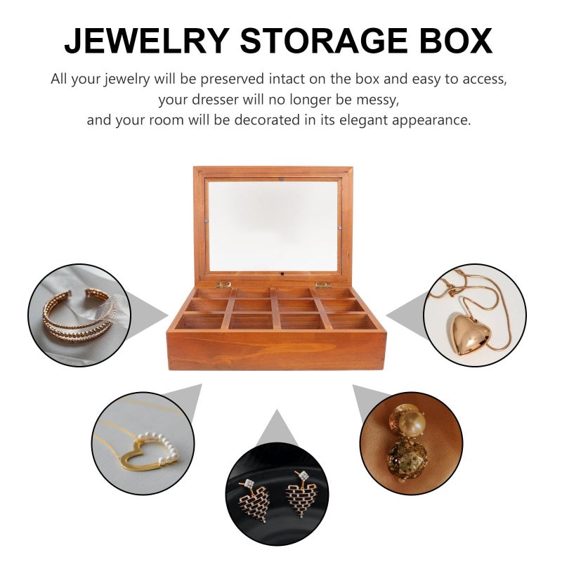 Ciieeo Wooden Jewelry Box 12 Compartment Storage Organizer Vintage Solid Wood Ring Case Travel Container For Necklace And Accessory Storage - Image 4
