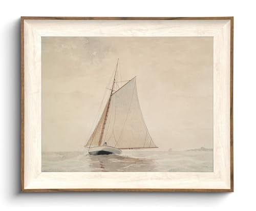 KISSFOX Framed Wall Art Vintage Wall Decor Sailboat Canvas Art Coastal Pictures Seascape Paintings Artwork For Living Room Bedroom Bathroom Kitchen - Image 1