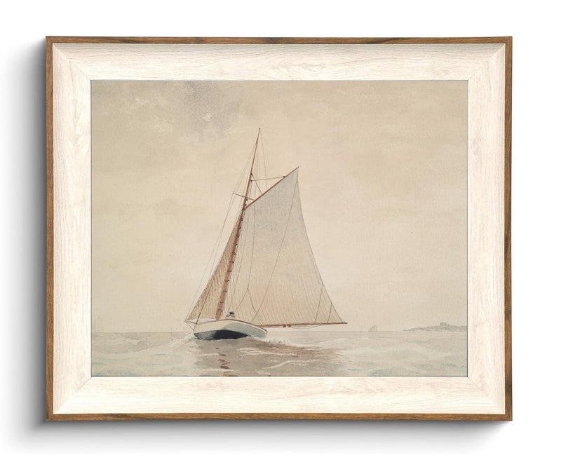 KISSFOX Framed Wall Art Vintage Wall Decor Sailboat Canvas Art Coastal Pictures Seascape Paintings Artwork For Living Room Bedroom Bathroom Kitchen - Image 2