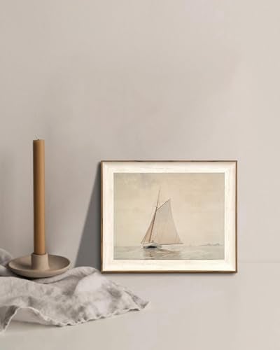 KISSFOX Framed Wall Art Vintage Wall Decor Sailboat Canvas Art Coastal Pictures Seascape Paintings Artwork For Living Room Bedroom Bathroom Kitchen - Image 3