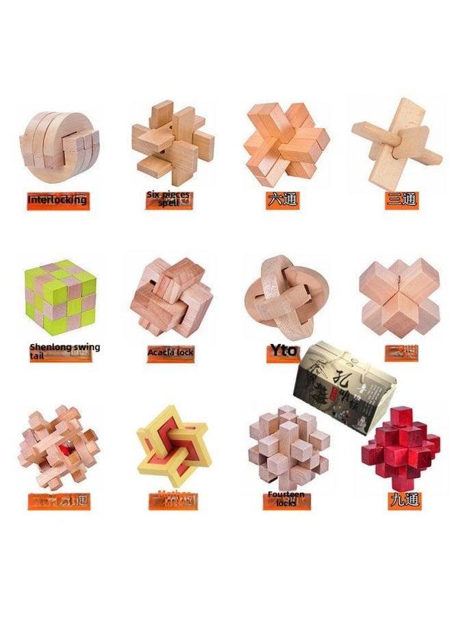 Luban Lock Children Kong Ming Nine Chain Beneficial Intelligence Development For Boys And Girls Adult Assembled Toy Gifts-Color:[Gift Box] Lotus Twelve Piece Set  - Image 1