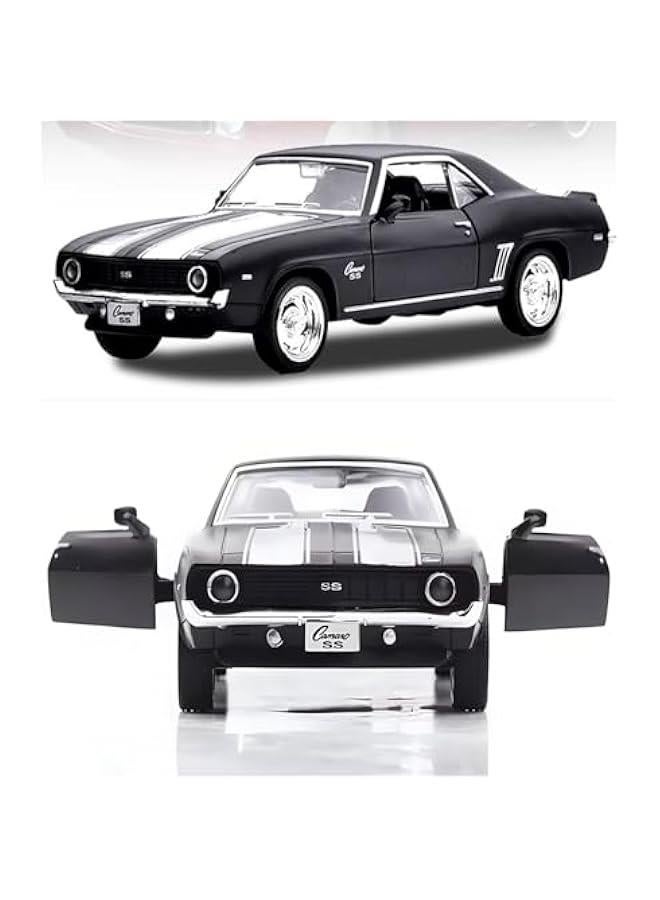 سيارات لعبة شيفروليه كامارو إس إس موديل 1969 بمقياس 1/36، سيارات سحب للخلف، هدايا ألعاب سيارات للأطفال من سن 3 إلى 5 سنوات، باللون الأسود - Image 2