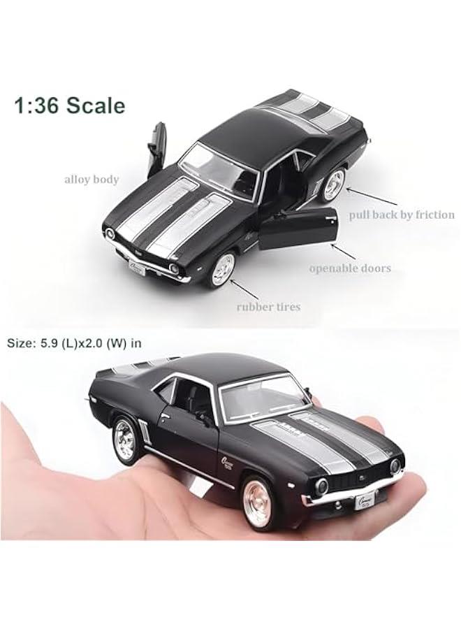 سيارات لعبة شيفروليه كامارو إس إس موديل 1969 بمقياس 1/36، سيارات سحب للخلف، هدايا ألعاب سيارات للأطفال من سن 3 إلى 5 سنوات، باللون الأسود - Image 3