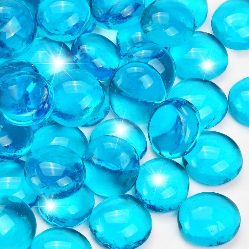 RUOJAS 1LB Ocean Blue Flat Glass Marbles for Vases, Gemstone Beads Vase Filler Decorative Glass Pebbles for Fish Tank, DIY Crafts, Aquarium Decor Rocks - Image 1