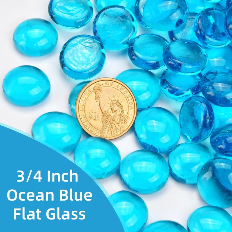 RUOJAS 1LB Ocean Blue Flat Glass Marbles for Vases, Gemstone Beads Vase Filler Decorative Glass Pebbles for Fish Tank, DIY Crafts, Aquarium Decor Rocks - Image 2
