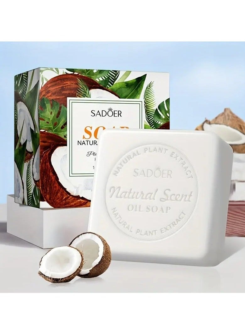 SADOER Hydrating Coconut Handmade Soap - 3.5oz | Natural Plant Oil Infused For Dry Skin Relief & Moisture Boost | Perfect Gift For Loved Ones - Image 1