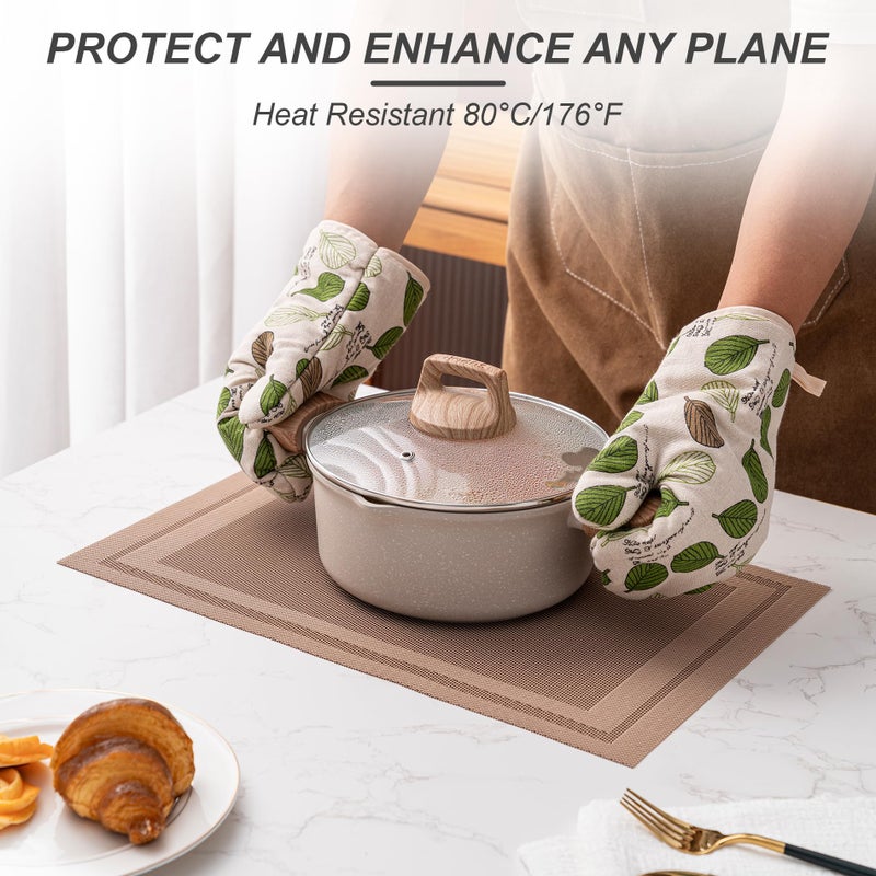CADONO Placemats Set of 4 Washable Indoor/Outdoor Vinyl Place Mats for Dining Table Durable Non-Slip Heat Resistant PVC Weave Table Matsï¼ˆSimple Style-Light Brownï¼‰ - Image 4