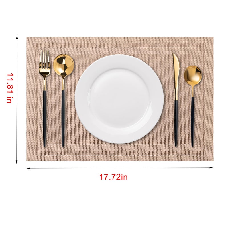 CADONO Placemats Set of 4 Washable Indoor/Outdoor Vinyl Place Mats for Dining Table Durable Non-Slip Heat Resistant PVC Weave Table Matsï¼ˆSimple Style-Light Brownï¼‰ - Image 2