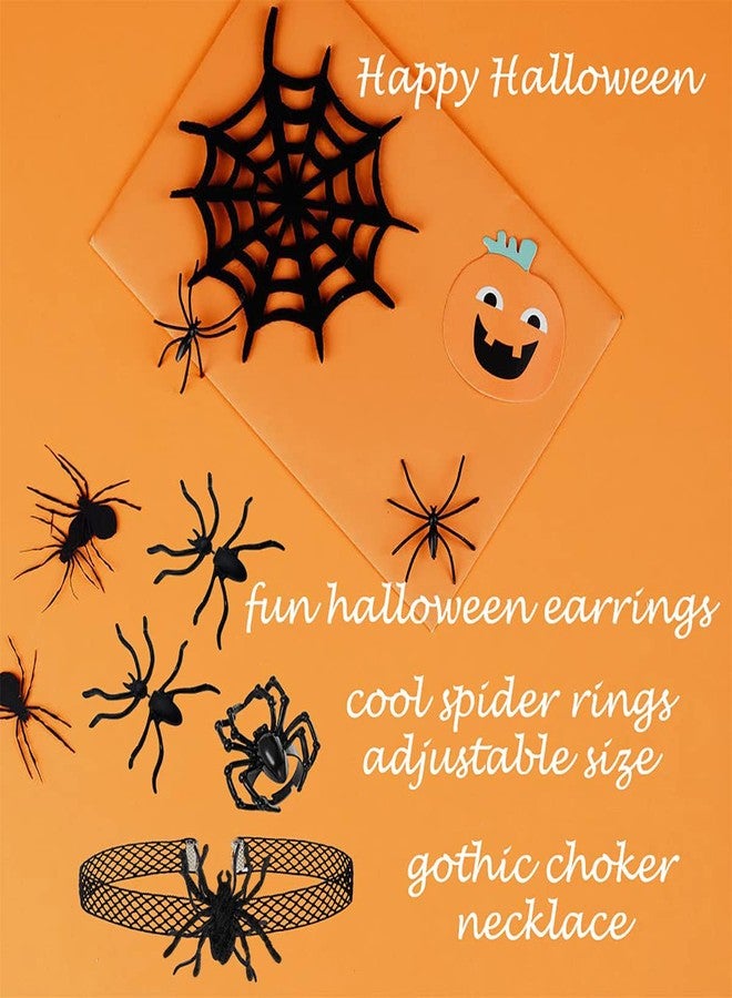 yfstyle Halloween Spider Bat Choker Necklace Spider Earring Rings Set Vintage Goth Halloween Jewelry Sets for Women Cosplay Accessories Spider - Image 5