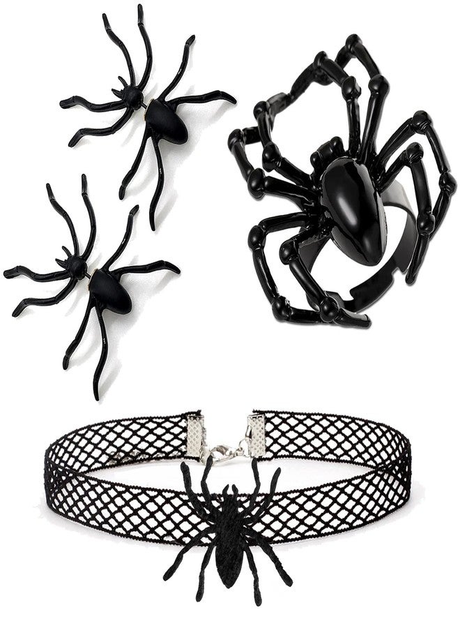 yfstyle Halloween Spider Bat Choker Necklace Spider Earring Rings Set Vintage Goth Halloween Jewelry Sets for Women Cosplay Accessories Spider - Image 1