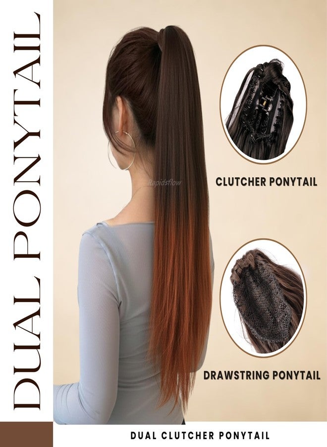 رابيدز فلو وصلات شعر ذيل حصان مستقيمة من Rapidsflow® للنساء والفتيات (أومبري) - Image 2