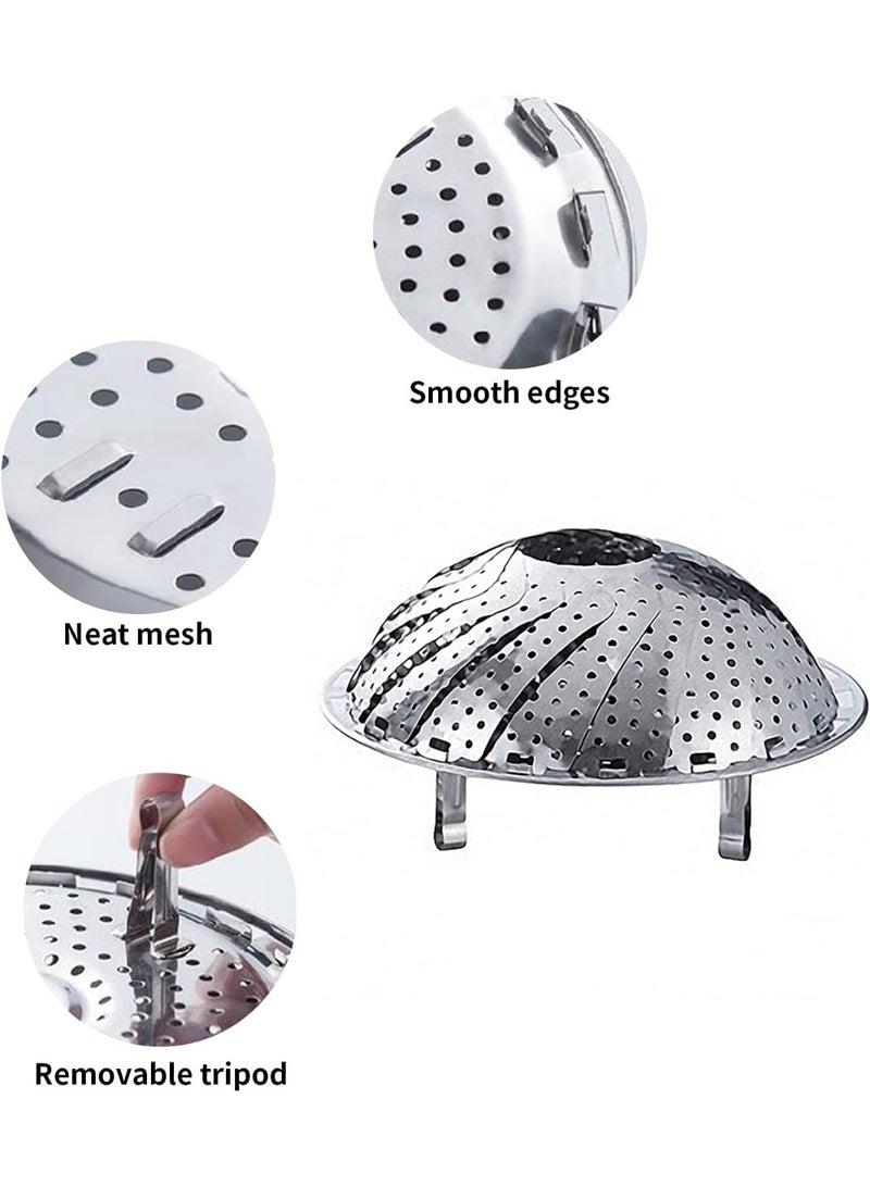 PTTIMFFM 2 Pack Foldable Stainless Steel Steamer Baskets, Adjustable Vegetable Steamers for Pots, Seafood, Dumplings & Healthy Cooking - Image 2