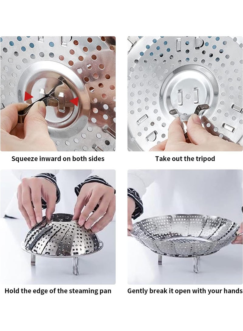 PTTIMFFM 2 Pack Foldable Stainless Steel Steamer Baskets, Adjustable Vegetable Steamers for Pots, Seafood, Dumplings & Healthy Cooking - Image 3