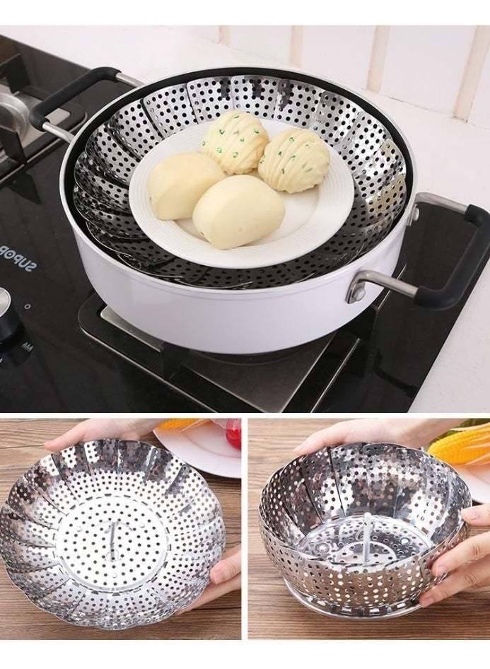 PTTIMFFM 2 Pack Foldable Stainless Steel Steamer Baskets, Adjustable Vegetable Steamers for Pots, Seafood, Dumplings & Healthy Cooking - Image 5