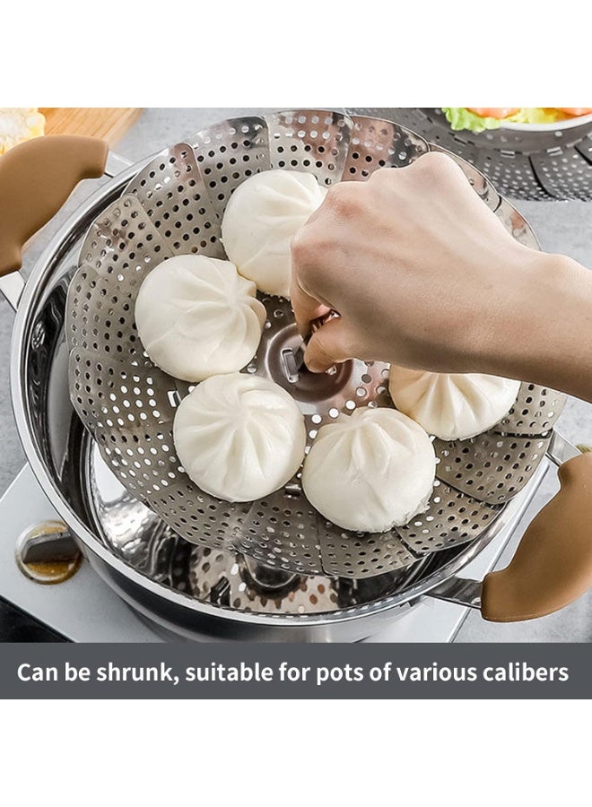 PTTIMFFM 2 Pack Foldable Stainless Steel Steamer Baskets, Adjustable Vegetable Steamers for Pots, Seafood, Dumplings & Healthy Cooking - Image 4