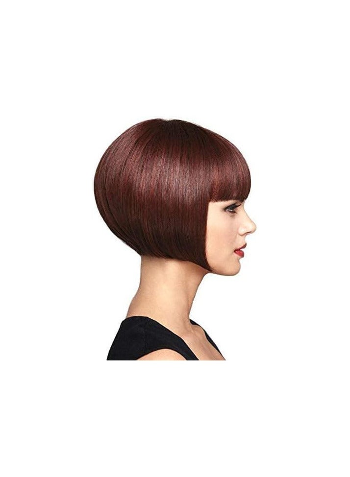 باروكة شعر صناعي  قصير مستقيم بلون بني شعر حراري فايبر