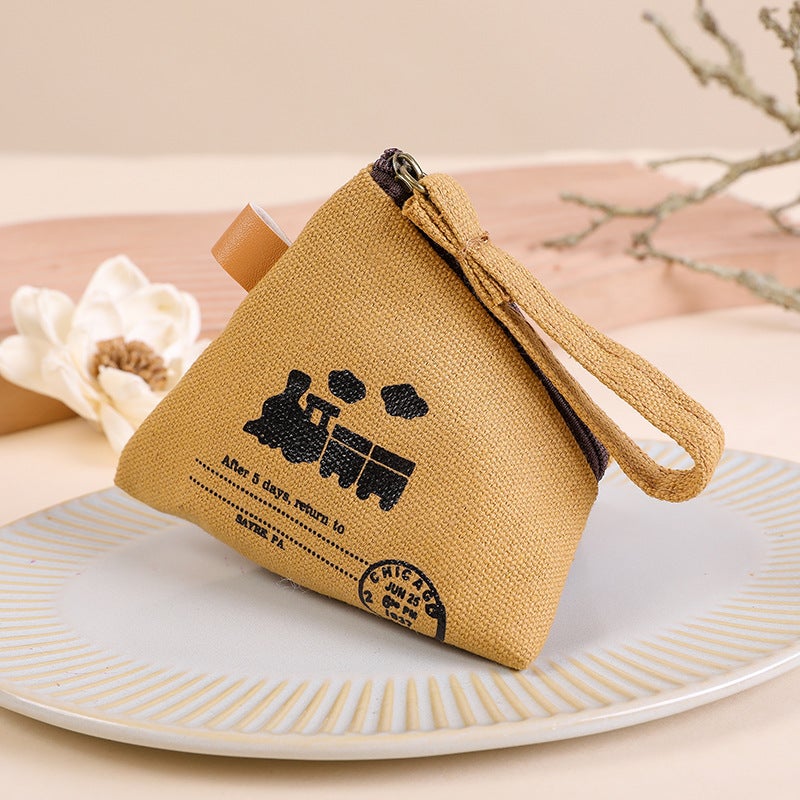 Cute Korean Creative Dumpling Coin Purse Canvas Retro Gift Key Pouch Train 