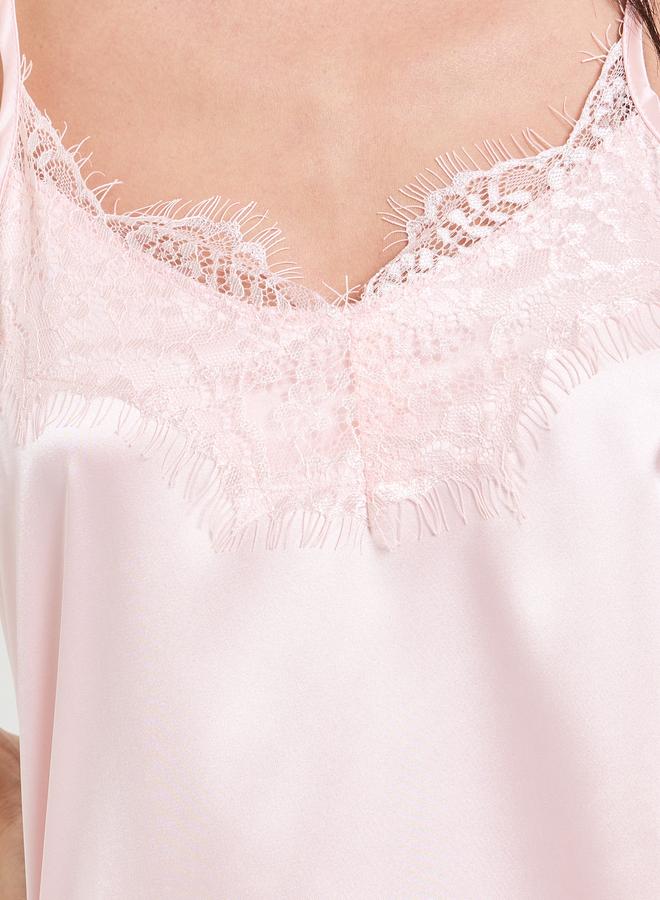 Take Two Light Pink Lace Trim Satin Bride Robe and Slip Set - Image 5