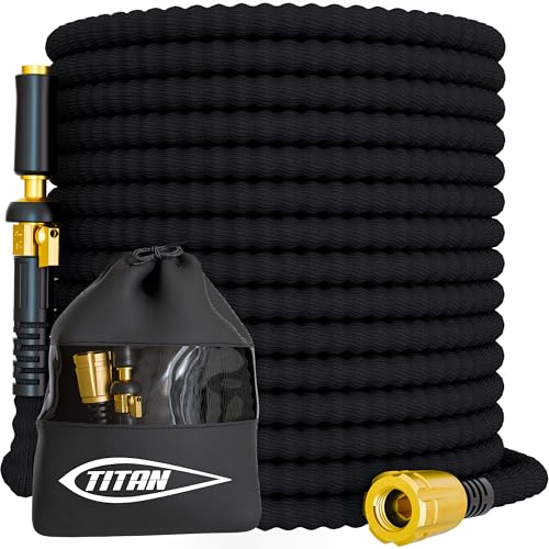 TITAN Flexible Garden Hose 10FT Ultra Lightweight Heavy Duty Water Hose with Brass Fittings Jet Nozzle KinkFree NonExpanding Durable Fabric Hose for Yard Lawn Car Wash Outdoor Use - Image 1