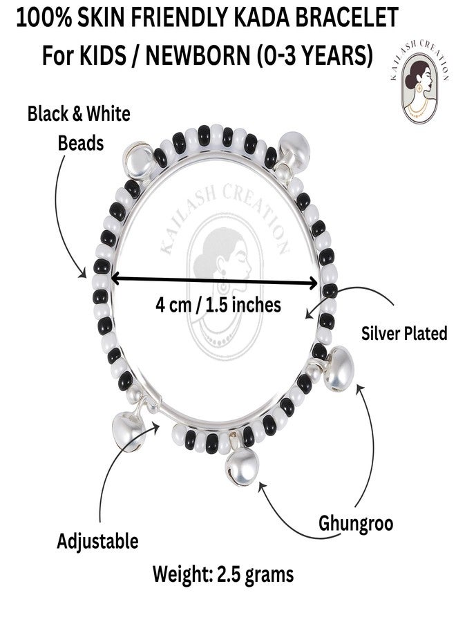 Kailash Creation Baby Nazariya Bracelet with Ghungroo Charm & Black-White Crystal Beads | Adjustable Bracelet for Kids/Newborns Boys & Girls (0-5 Years) - Image 4